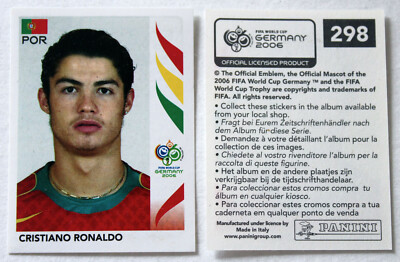 PANINI 2006 world cup クリスティアーノ・ロナウド Panini Soccer Sticker Card Cristiano Ronaldo No. 298 World