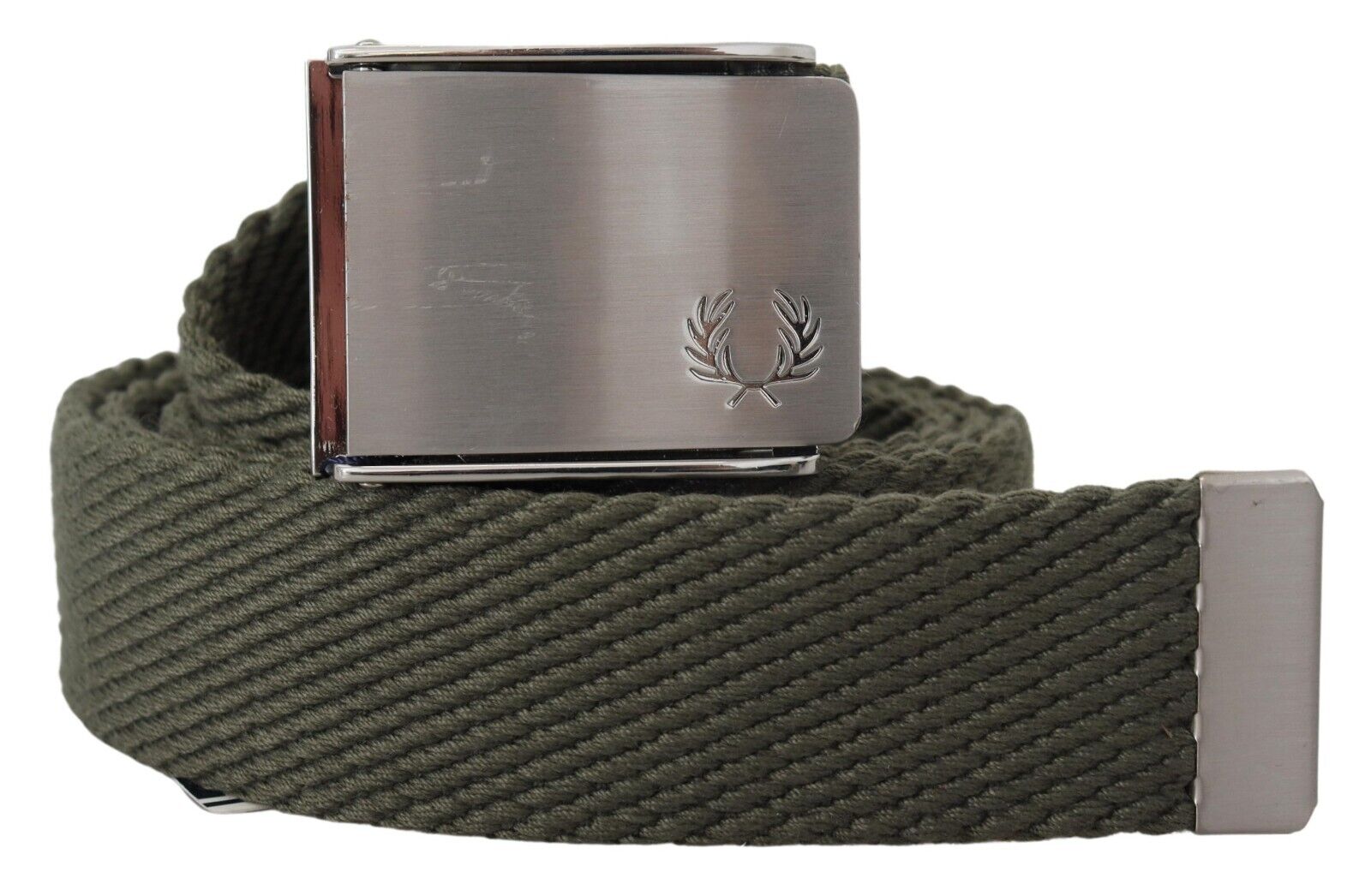 FRED PERRY Belt Army Green Polyester Silver Square Buckle s FRED PERRY Belt Army Green Polyester Silver Square Buckle s