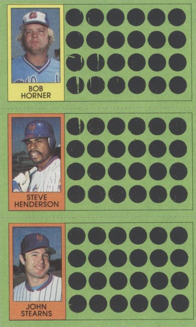 1981 Topps Baseball Scratch-Off - Bob Horner John Stearns Steve Henderson #61-79-96