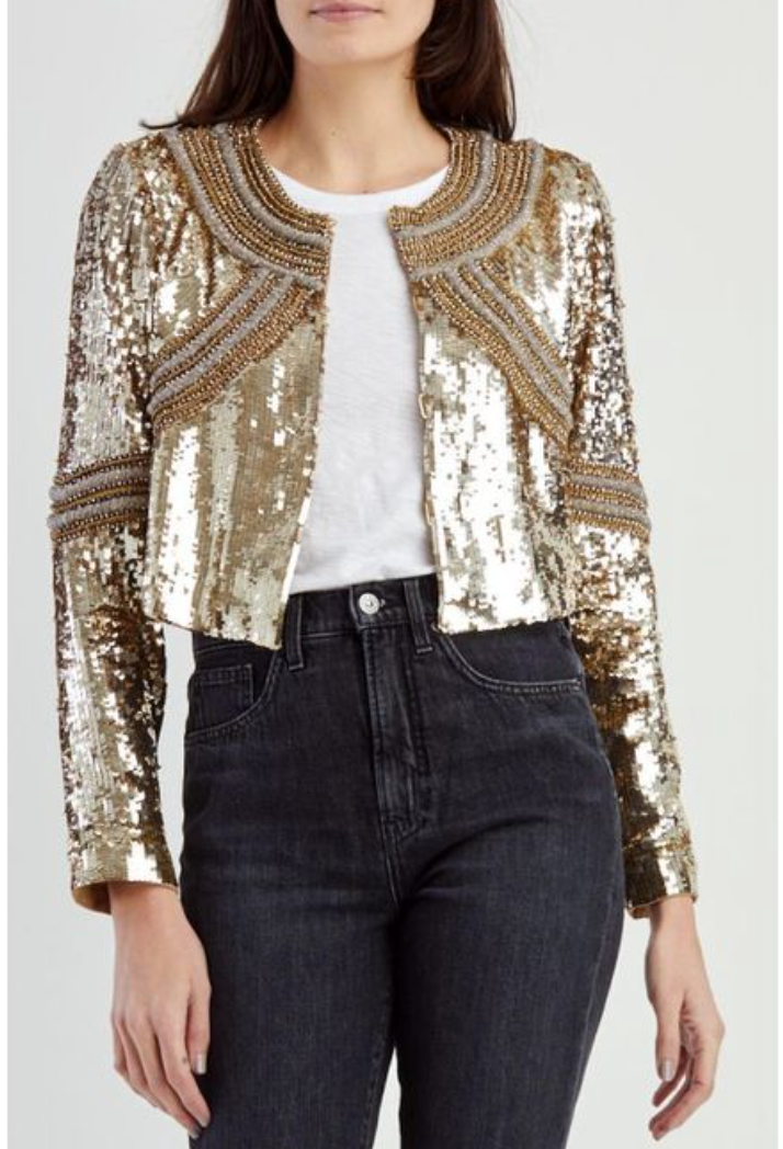 Pre-owned Veronica Beard $1198  Phaedra Sequin Jacket Sz Xs In Gold