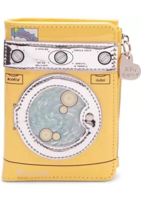 Betsey  Johnson Kitsch  SPIN Me  Washing Machine  Bi-Fold Yellow Wallet New