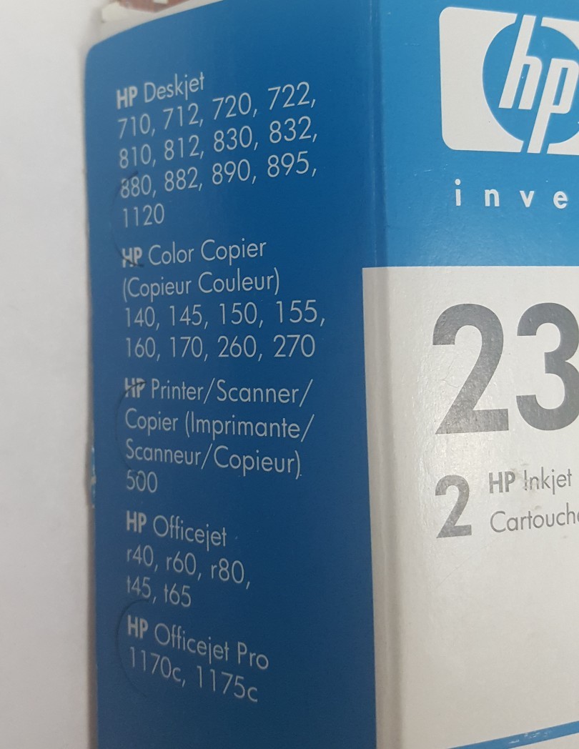 GENUINE Deskjet 30 ml HP 23 TRI-COLOR 2 PACK INK CARTRIDGES *NEW