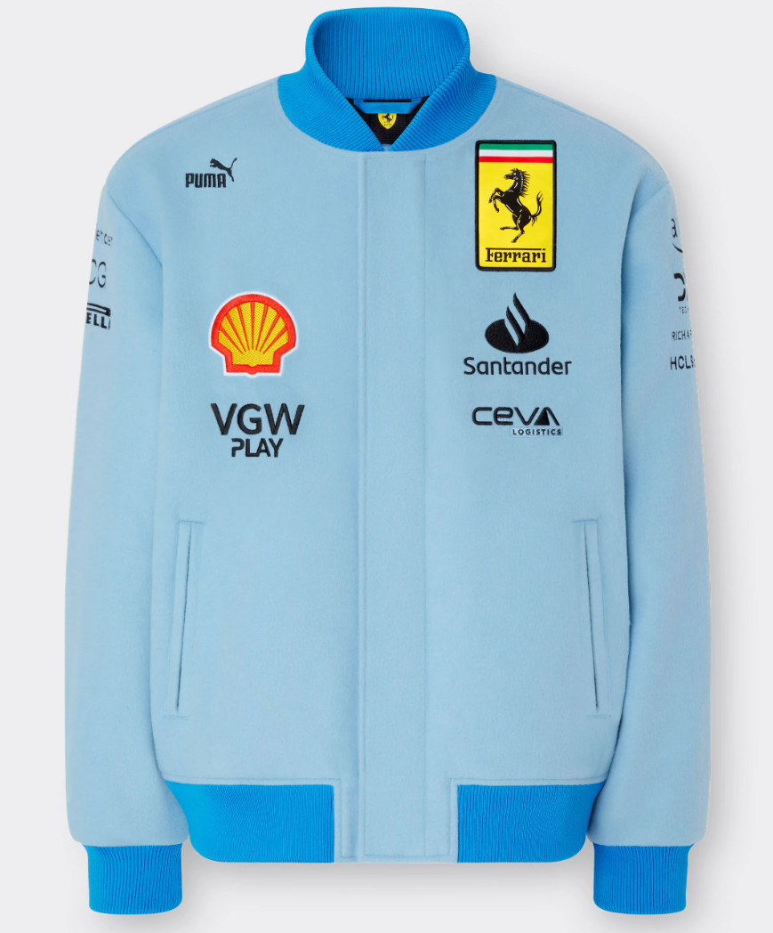 Pre-owned Puma Scuderia Ferrari Team Miami A1 Varsity Jacket 2024 - Size Large In Lazor Blue