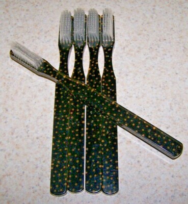 Set of 5 ALAN STUART Rare Vintage Toothbrushes - BLACK with GOLD DOTS - NOS!