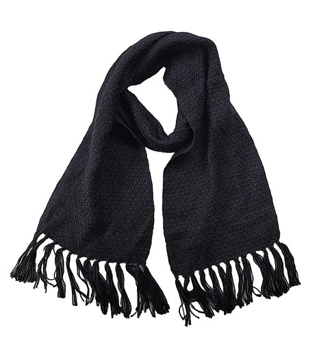 CUNO Alpaca Scarf Made In Peru Black Knit Fringed Neck Scarf