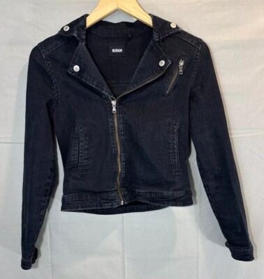 Hudson YOUTH GIRLS Denim Moto Biker Jacket  Sz Large Dark Wash Zip Cropped Coat