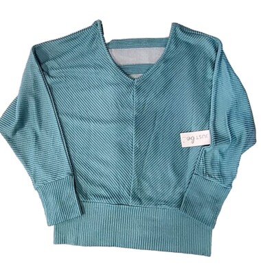Just Be Womens Teal Double V Neck Ribbed Blouse L
