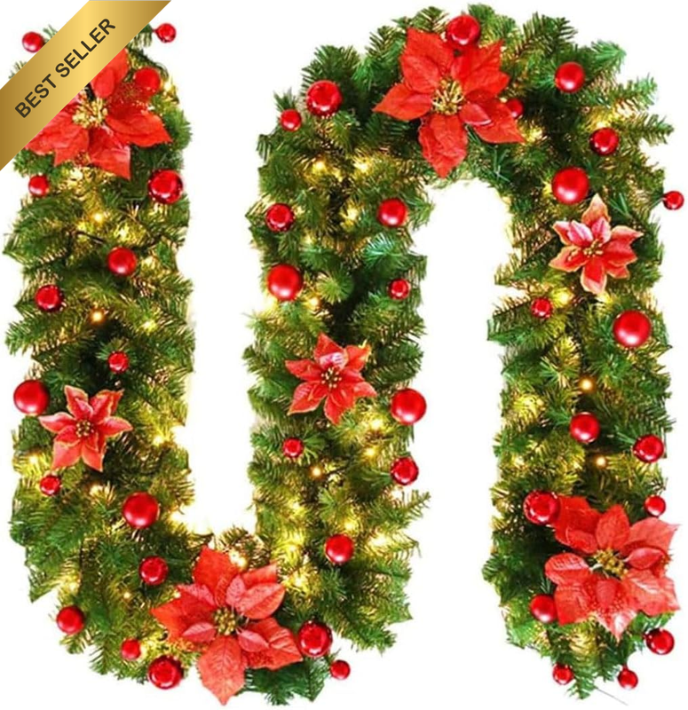 2.7M Christmas Garland Rattan Artificial Flower Vine Plants Red