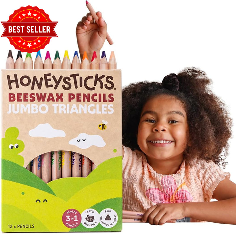 Jumbo Triangle Coloured Pencils (12 Pack) Preschool Pencil with Non-Toxic Beeswa