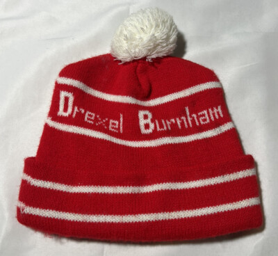 DREXEL BURNHAM LAMBERT TFI MEMORABILIA KNIT CAP, RED & WHITE