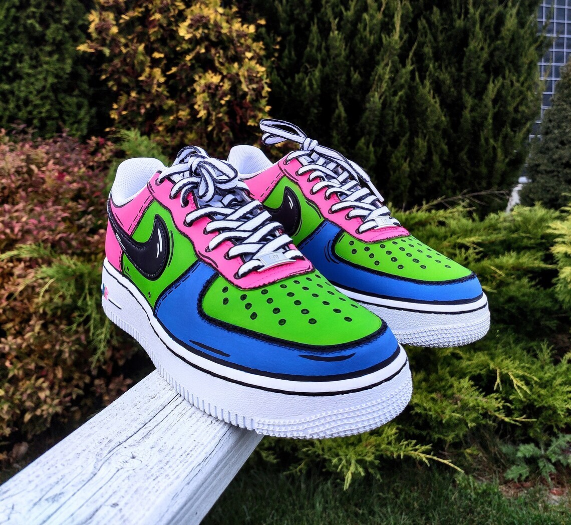 Pre-owned Nike Air Force 1 Custom "candy Cartoon Custom" White Shoes Neon Mens Womens Kids