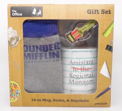 The Office Gift Set Bundle 12oz Mug Dunder Mifflin Socks & Dundie Award Keychain