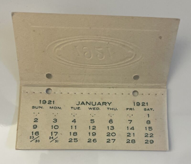 Antique 1921 Calendar Very Rare Small Paper Tear Off Complete