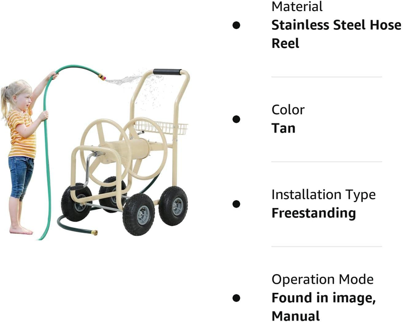 Garden Hose Reel Cart Lawn Water Pipe Trucks, 4 Wheels Heavy Duty Outdoor Water
