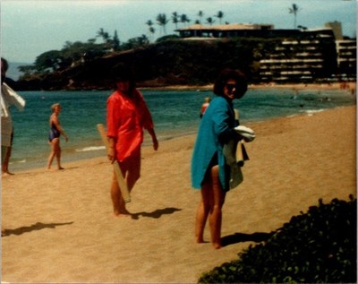 Women walking on the beach in Hawaii Found Photo V1253