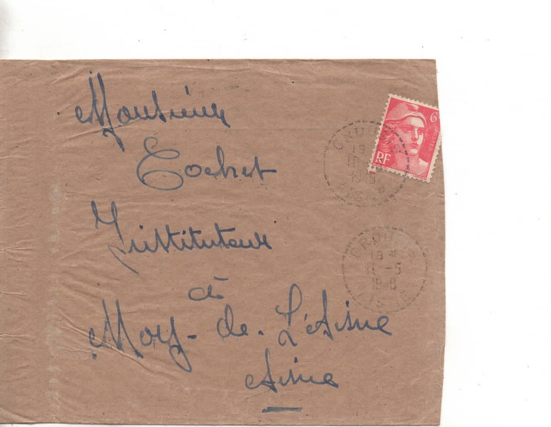 Vieux Papiers.Enveloppe Et Lettre Mr Pillion-Bruet Ã  Mr Cochet Instituteur 1948