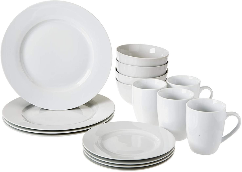 White 16-Piece Kitchen Dinnerware Set with Plates Bowls and Mugs, Service for 4