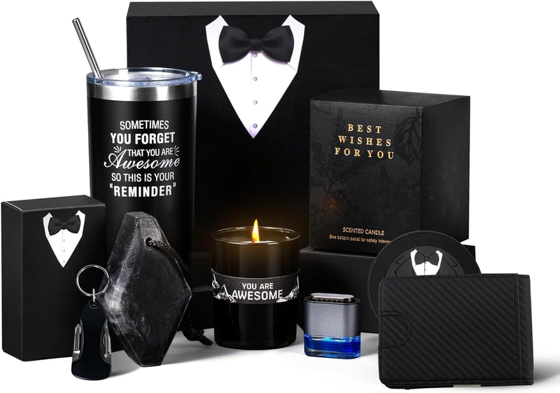 Gifts for Men, Gift Box Basket for Men, Father'S Day Dad Gifts from Daughter Son, Retirement Gift for Him Husband, Thinking of You Feel Better Birthday Gift Box for Dad Brother W/Tumbler, Candles