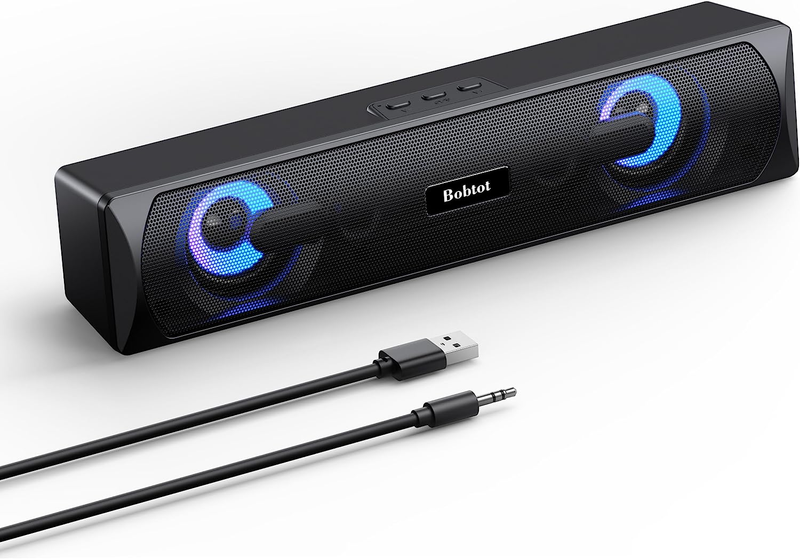 Bobtot Computer Speakers Desktop Soundbar - Hifi Stereo Audio RGB Mini Sound Bar