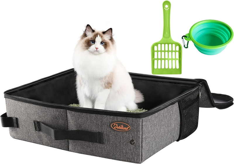Portable Cat Travel Litter Box in Car, Collapsible Cat Litter Carrier with Lid,