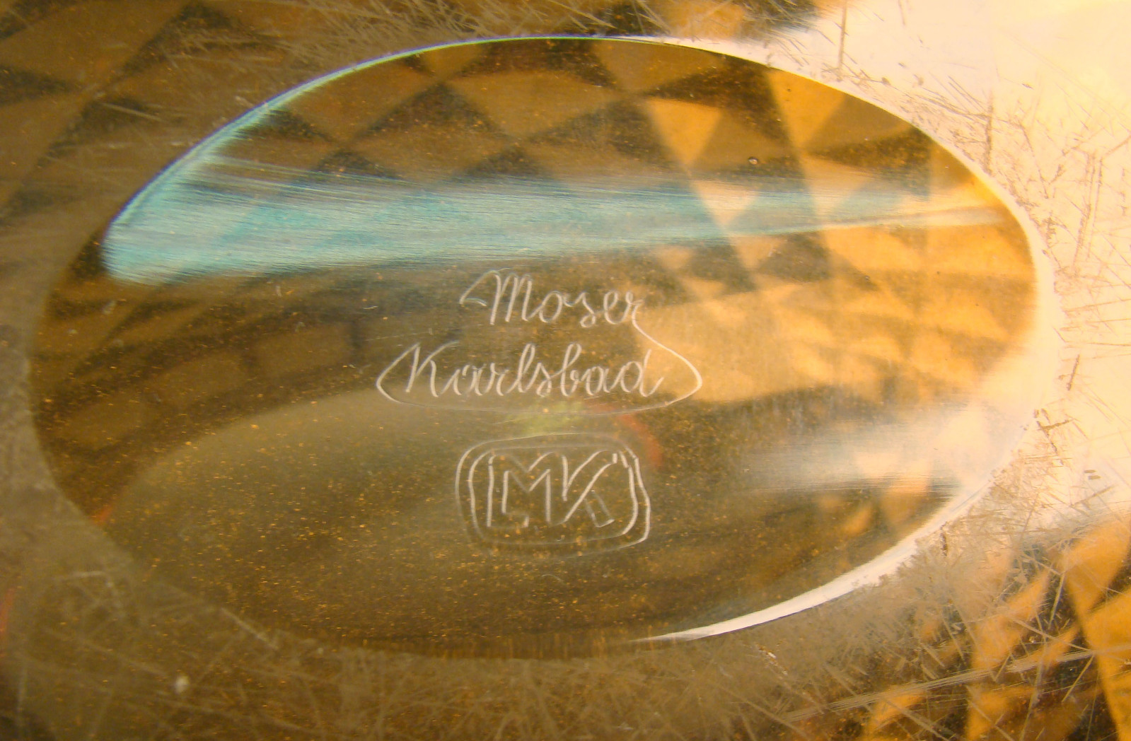 FANTASTIC SIGNED LARGE DECO MOSER KARLSBAD CUT  CRANBERRY/VASELINE