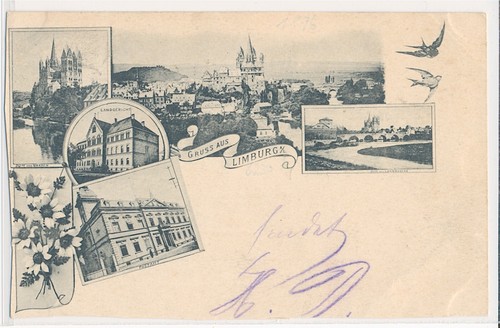 Gruss aus Limburg a d Lahn Postamt Landgericht Dom 1896 nach Idstein
