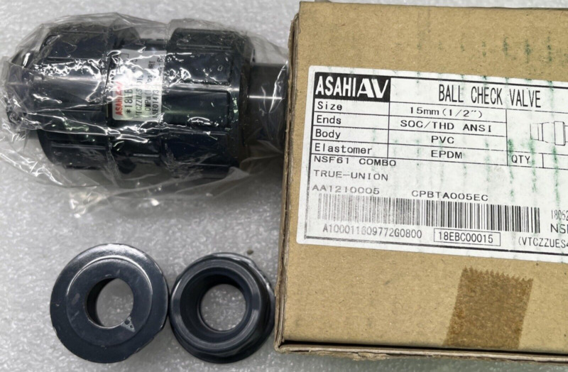 (UP TO 3) Asahi 1210005 1/2" Socket Pvc Ball Check Valve NIB