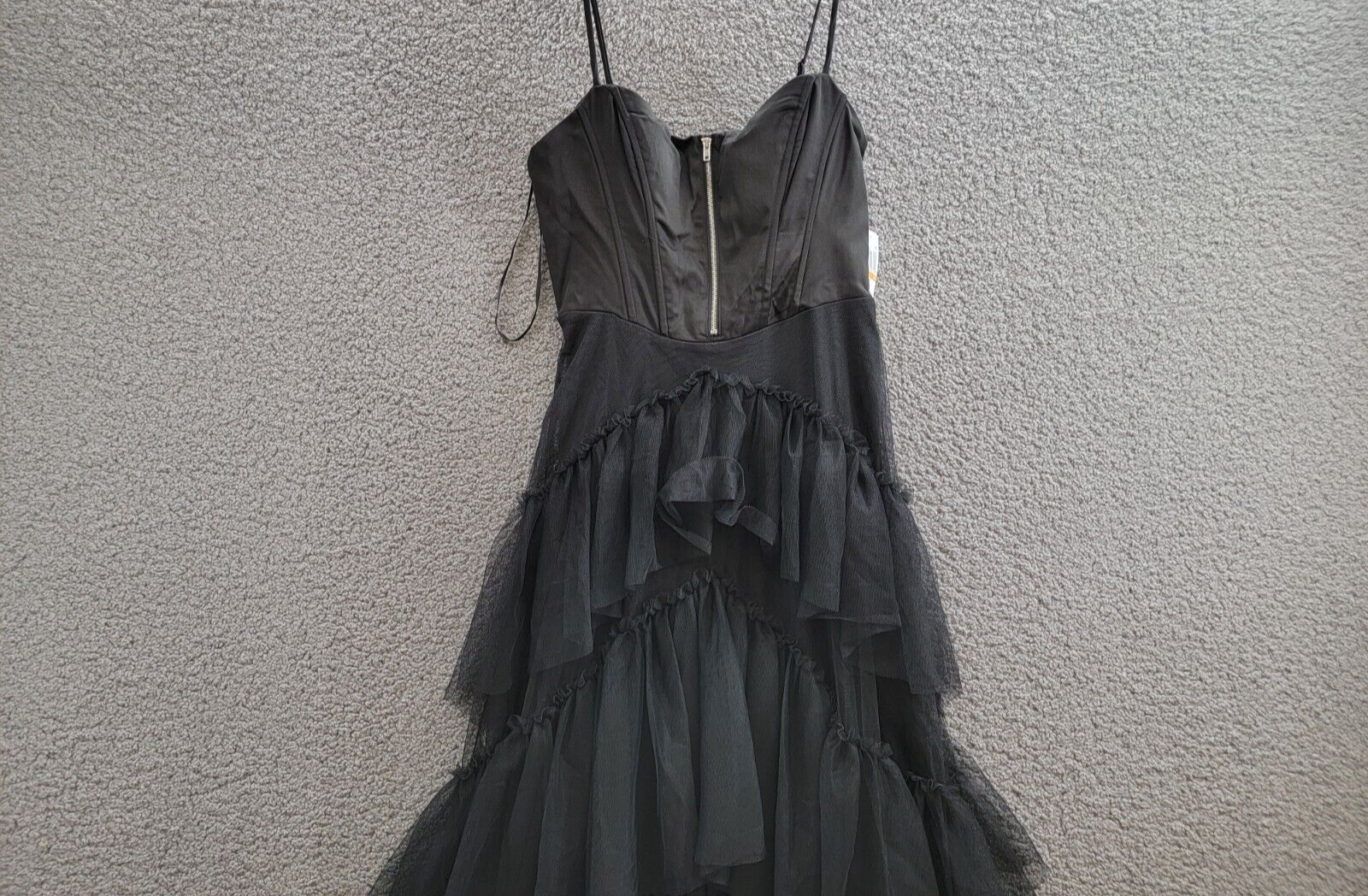 City Studio Corset Top Sweetheart-Neck Tiered-Mesh Gown Juniors' 3/4 Black Zip - Picture 3 of 17