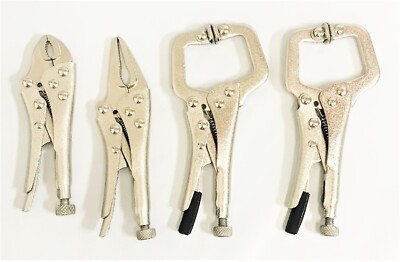 4pc MINI VISE LOCKING C-CLAMP GRIP PLIERS SET WELDING LONG NEEDLE NOSE #CHIP001