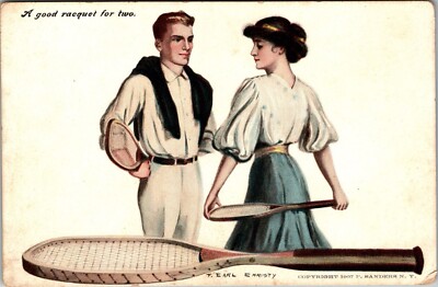 TENNIS ANYONE LOVERS Postcard 1907 Talented Artist Signed F Earl Christy JM1