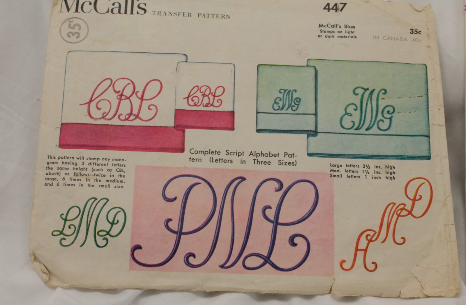 Vtg McCall MONOGRAM EMBROIDERY TRANSFER Pattern #447 & Simplicity #5175 Pattern