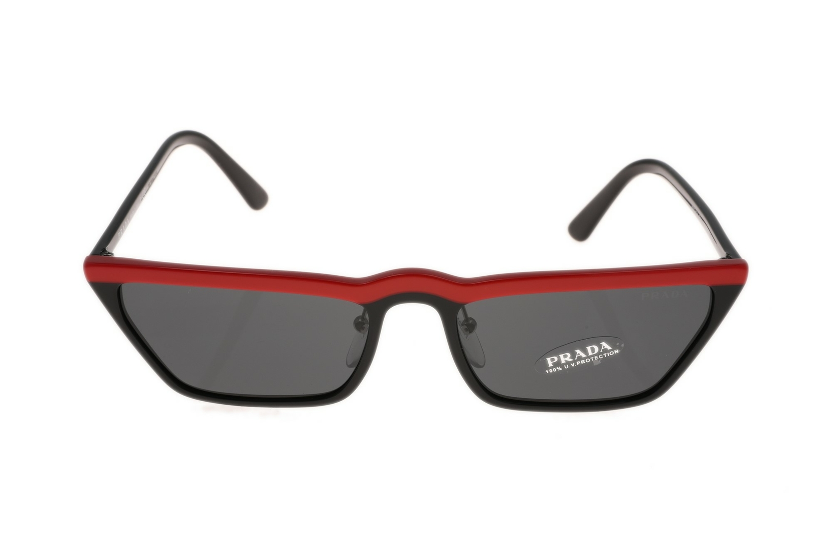 Prada 181246 Womens Cat Eye Sunglasses Red Black/Gray Size 58-18