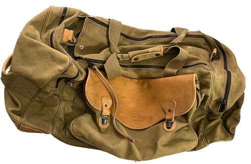 VINTAGE LARGE HIGH SIERRA DUFFLE BAG BROWN LEATHER TRIM
