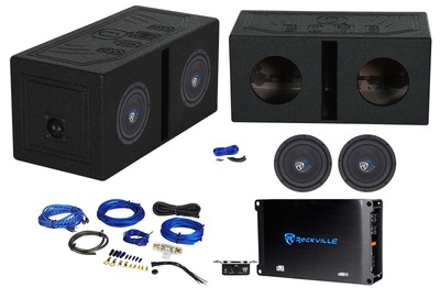 2) Rockville K5 W8K5S4 8'' 800w Subwoofers+Vented Sub Box+Mono Amplifier+Wires