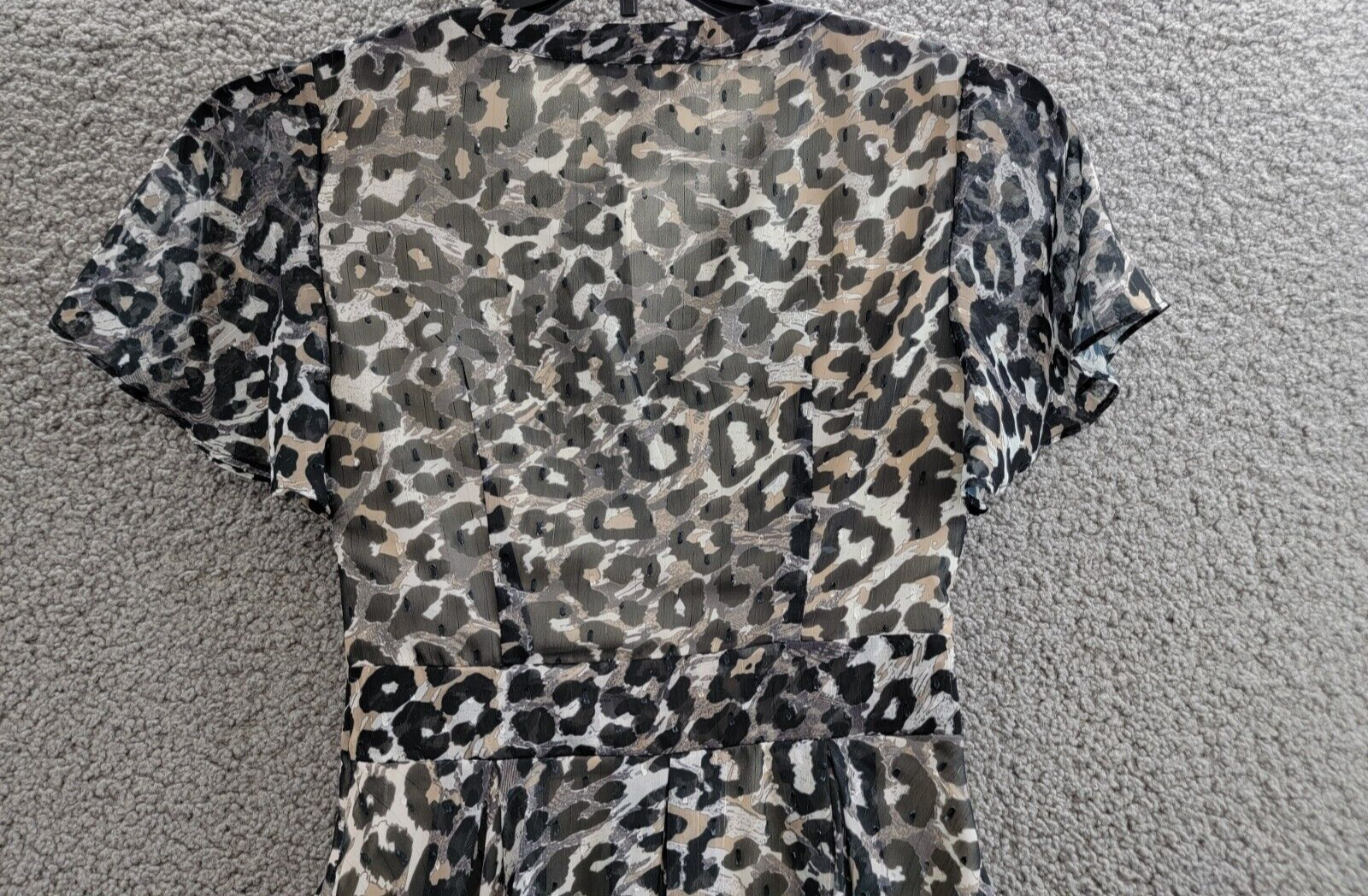GUESS Felicia Flutter-Sleeve Flare Dress Women's XS Black Combo Printed V-Neck - Picture 11 of 15