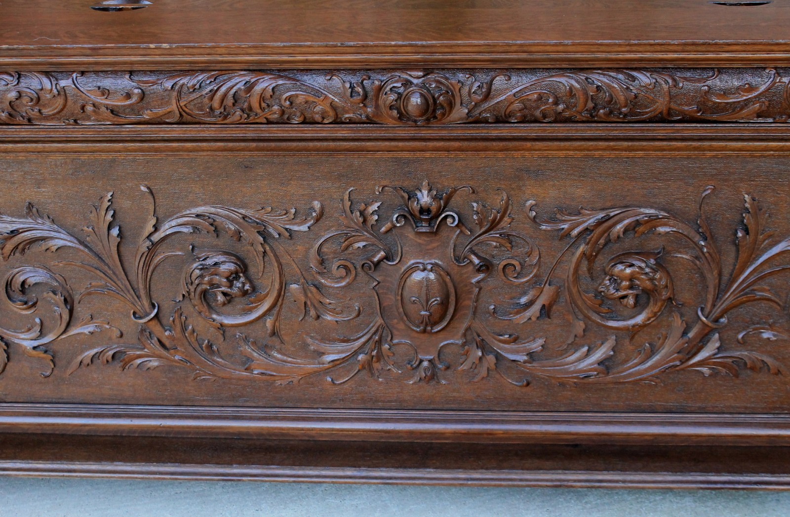 Antique French Neo-GOTHIC Oak Marriage Chest Coffer Blanket Box Bench FREE SHIP