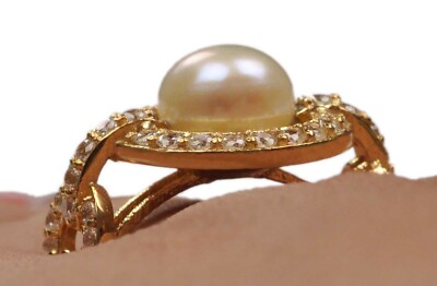 Pre-owned Vt Gems 14kt Yellow Gold / 3.25ct Natural Freshwater Pearl & Igi Certified Diamond Ring