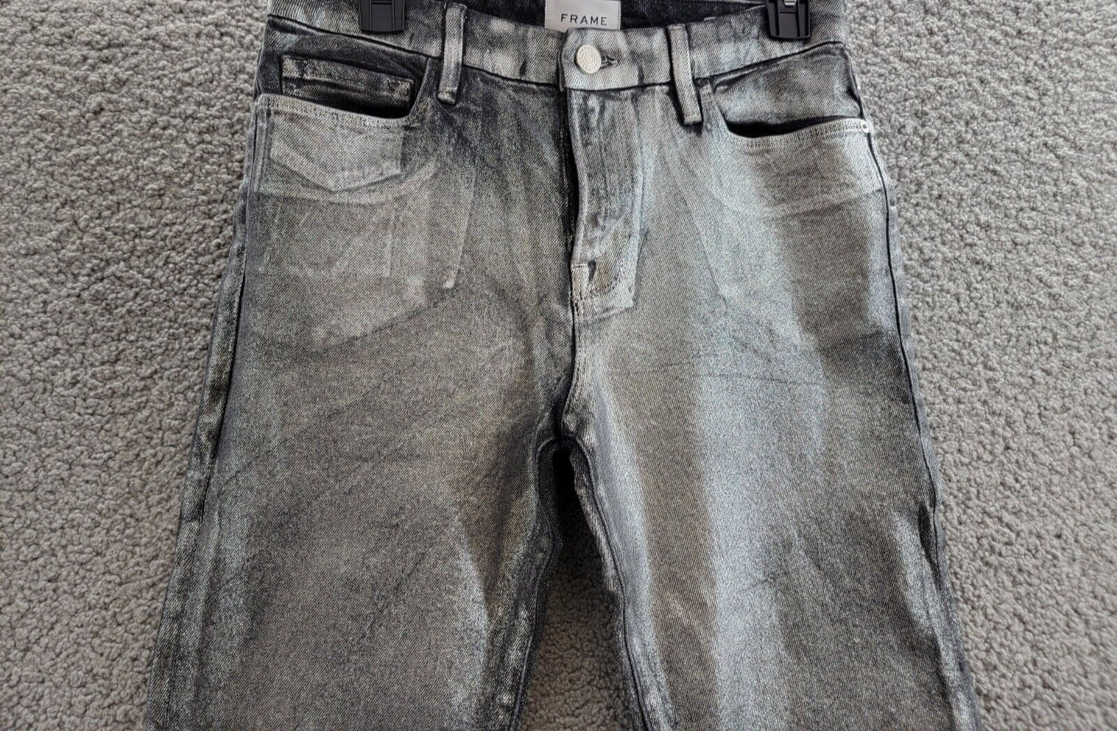 FRAME Le Crop Mini Mid Rise Coated Bootcut Jeans Women's 28 Gunmetal Button Zip - Picture 3 of 18
