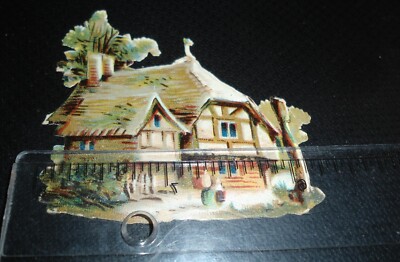 Alte Oblate Stammbuchbild Glanzbild um 1890, Bauernhaus