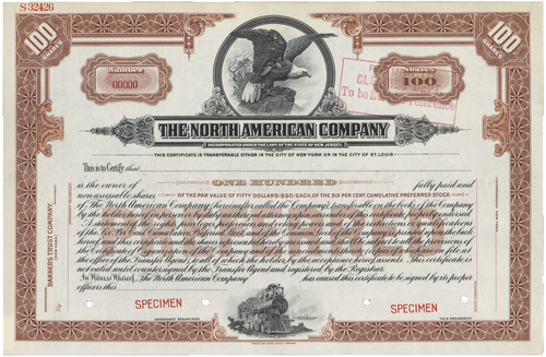 The North American Company. Stock Certificate.