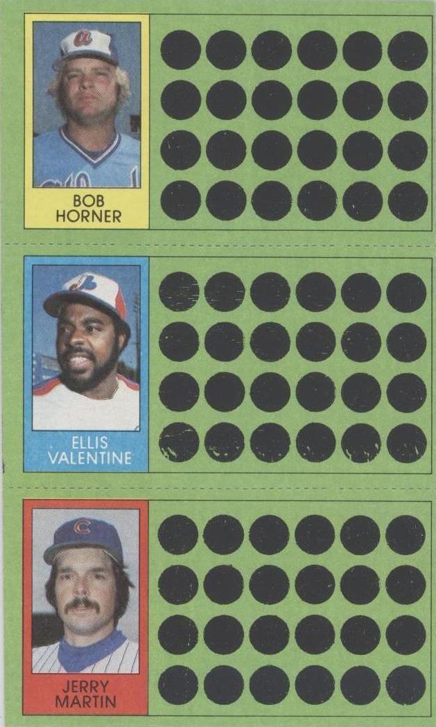 1981 Topps Baseball Scratch-Off - Bob Horner Ellis Valentine Jerry Martin #61-80-98
