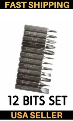 12pc Phillips Screwdriver micro Bit Set Ph000 Ph00 Ph0 Ph1 Ph2 Slotted 4MM Hex S