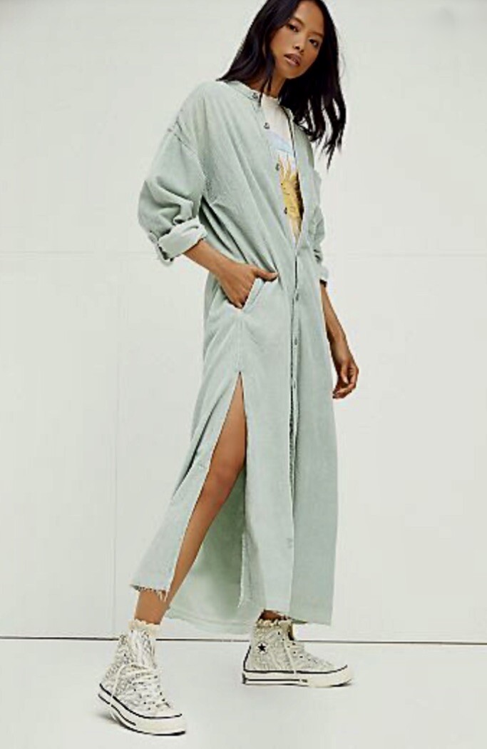 

Платье Free People Cord Market Duster Maxi с напуском на пуговицах мятно-зеленый  НОВИНКА, Mint green