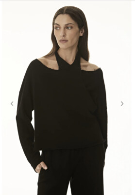 Lanston Halter Pullover Black French Terry Long Sleeve M NWT $143