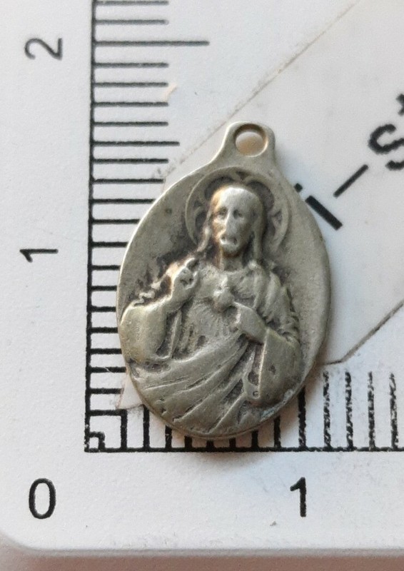 R09702 Pendentif MéDaille JéSus Christ CœUr Sacré Ovale Ancien Religion 