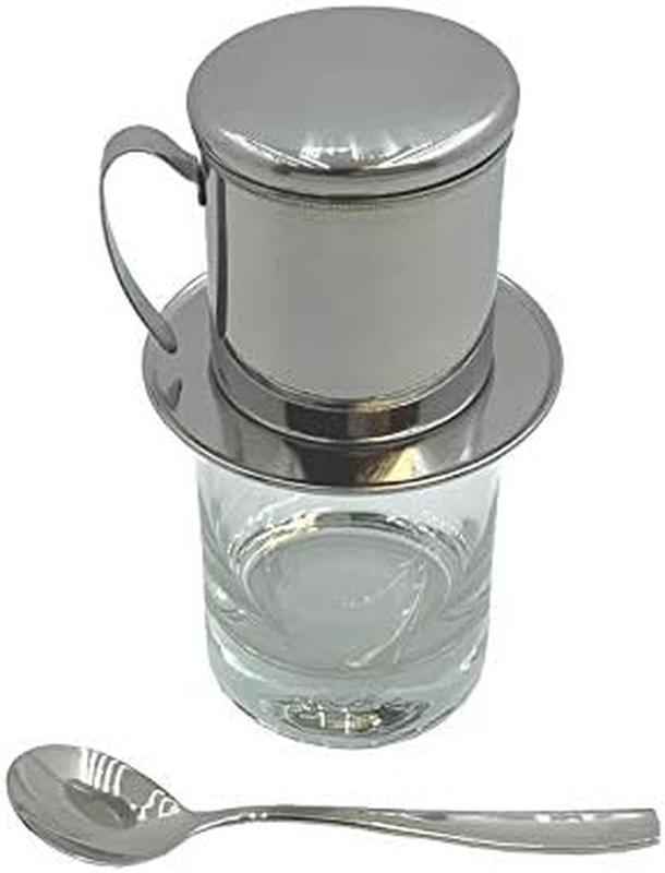 Vietnamese Coffee Maker Filter Phin with Glass Portable 6Oz. Cup & Spoon IDEAL G