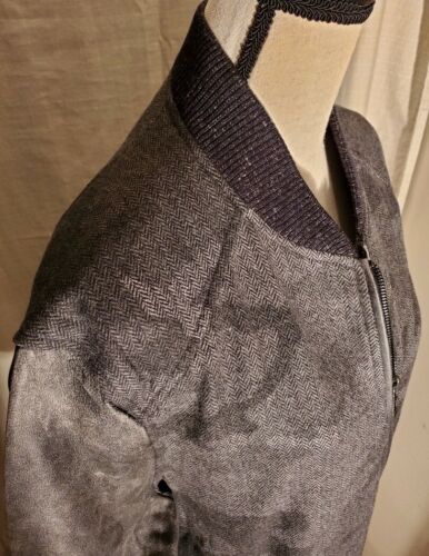 Pre-owned Robert Graham Evanson Mixed Media Bomber Wool/leather Jacket $698 Runs Small In Gray