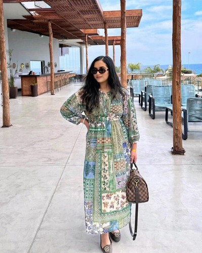 ワンピース Printed Cotton Midi Dress FOULARD40 PRINTED COTTON Womens Midi Length Green Scarf Print Sleeveless Pleated