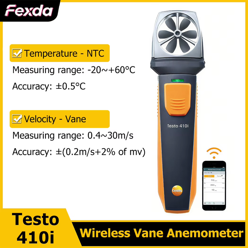 Testo 410i Wireless Vane Anemometer with Smartphone Operation Handheld Mini Anem