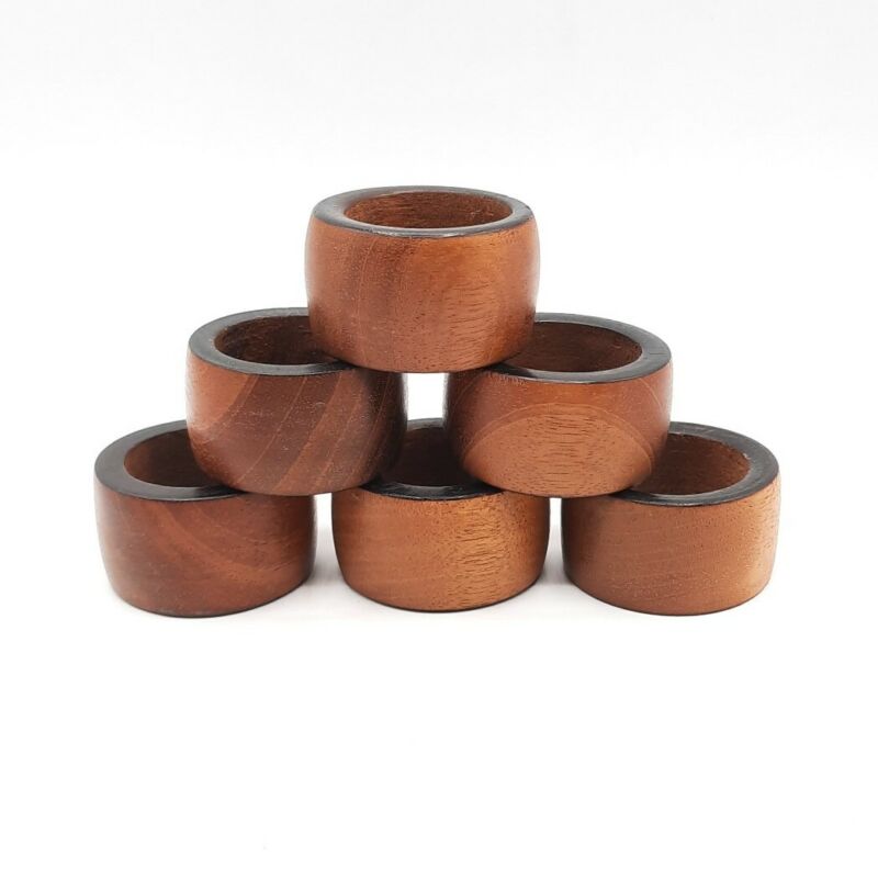 Set of 6 Wooden Circular Napkin Rings with Black Sides 